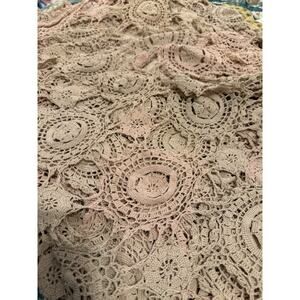 Vintage Crochet Lace Bedspread Blanket Beige Pink Floral Queen Size